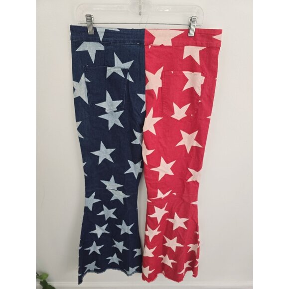 Bibi America Stars USA Bell Bottom Flared American Flag Red Blue Denim Jeans XL - Picture 3 of 9